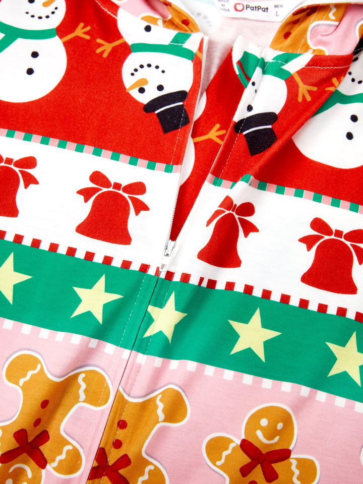 Pijamas de uma peça Conjuntos de Natal Coordenados Estampados com Zíper à Frente Impressão Holly Jolly com Meias de Natal Fundo Multicolorido