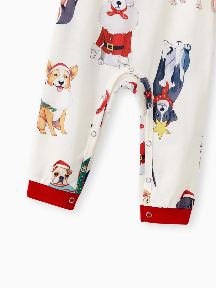 Pijamas de Natal em Família Conjunto de Pijamas com Gola para Cão Fofo e Meias de Natal Light Apricot