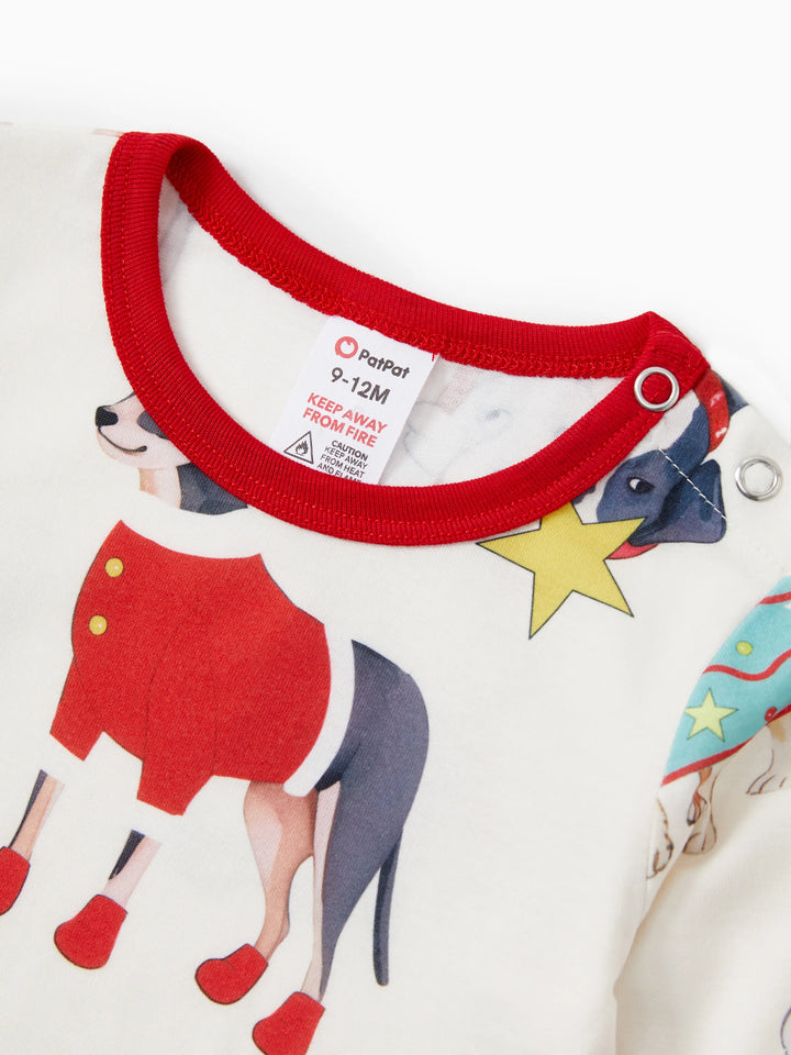 Pijamas de Natal em Família Conjunto de Pijamas com Gola para Cão Fofo e Meias de Natal Light Apricot