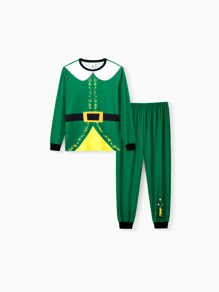 Conjuntos de Pijamas com Cintura e Colarinho para a Família a Condizer com Tema de Natal + Meias de Natal ELF