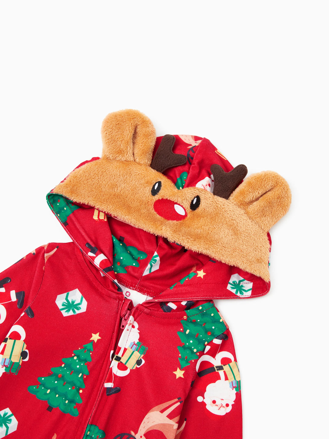 Conjuntos de Pijamas de Natal para Família com Impressão Integral de Rinoceronte 3D e Capuz, acompanhados de Meias de Natal Vermelhas-2