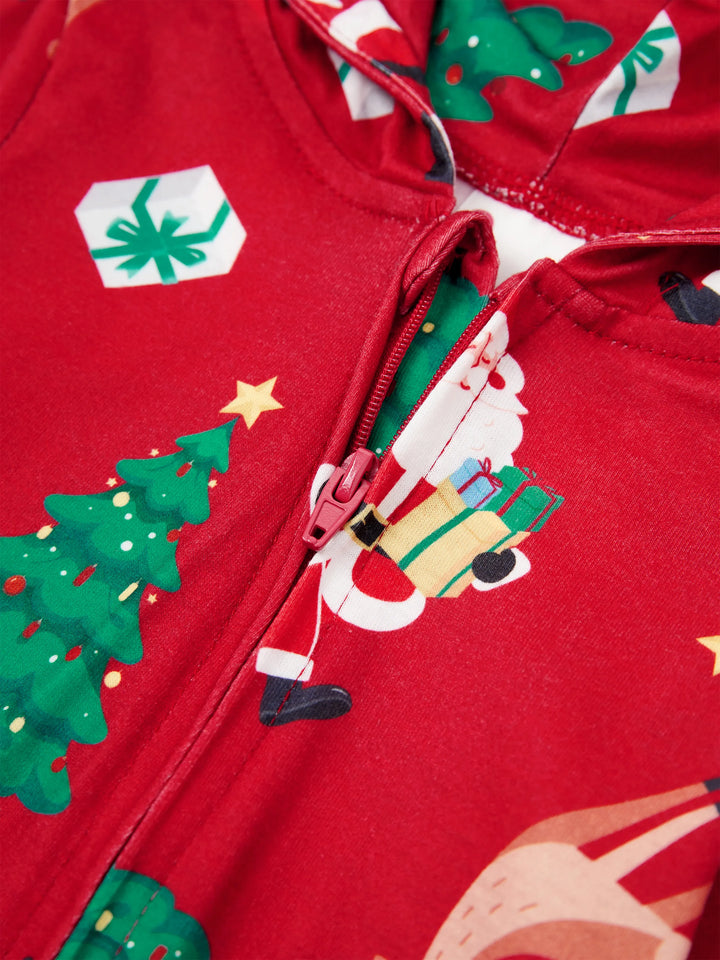 Conjuntos de Pijamas de Natal para Família com Impressão Integral de Rinoceronte 3D e Capuz, acompanhados de Meias de Natal Vermelhas-2