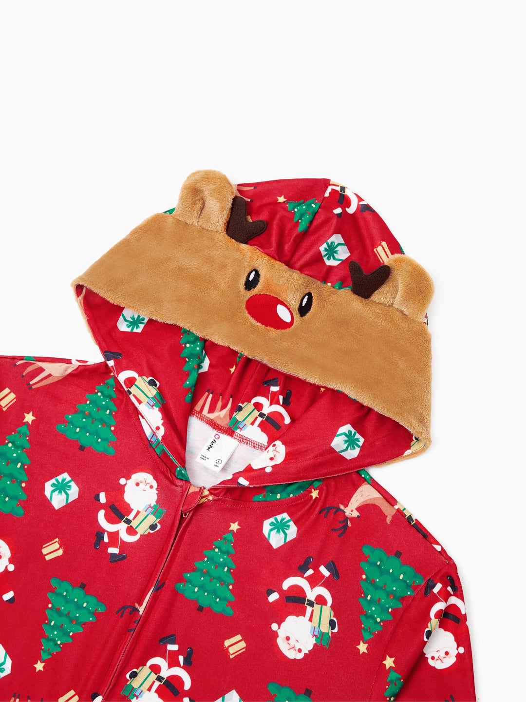 Conjuntos de Pijamas de Natal para Família com Impressão Integral de Rinoceronte 3D e Capuz, acompanhados de Meias de Natal Vermelhas-2