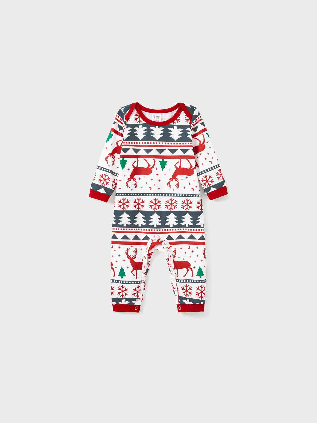 Pijamas de Natal para Família com Estampa de Renas em Todo o Lado, Manga Longa, com Meias de Natal (Segurança Certificada SGS) Vermelho+Branco