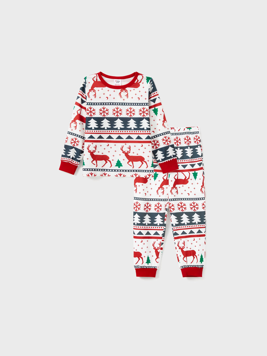 Pijamas de Natal para Família com Estampa de Renas em Todo o Lado, Manga Longa, com Meias de Natal (Segurança Certificada SGS) Vermelho+Branco