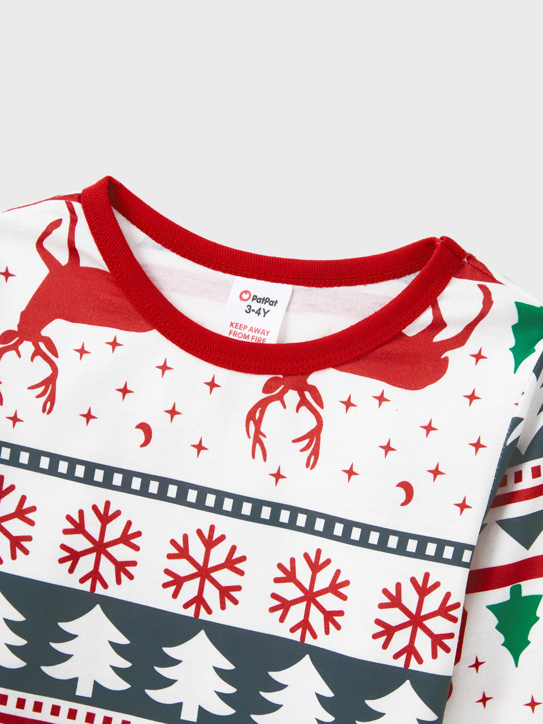 Pijamas de Natal para Família com Estampa de Renas em Todo o Lado, Manga Longa, com Meias de Natal (Segurança Certificada SGS) Vermelho+Branco