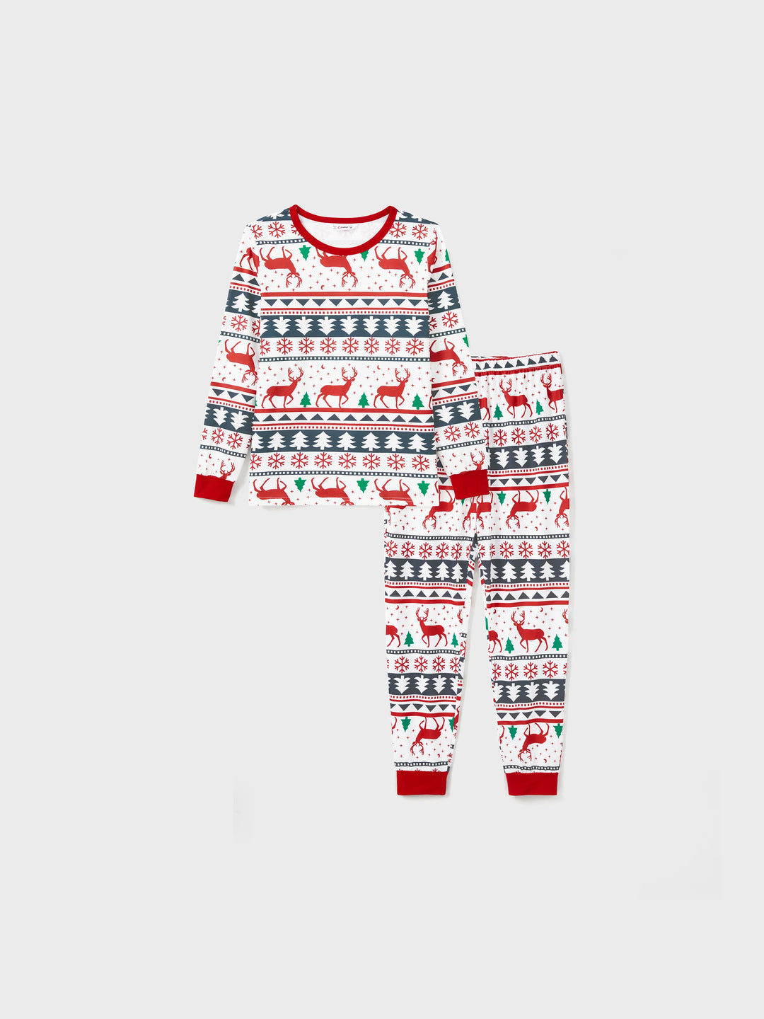 Pijamas de Natal para Família com Estampa de Renas em Todo o Lado, Manga Longa, com Meias de Natal (Segurança Certificada SGS) Vermelho+Branco