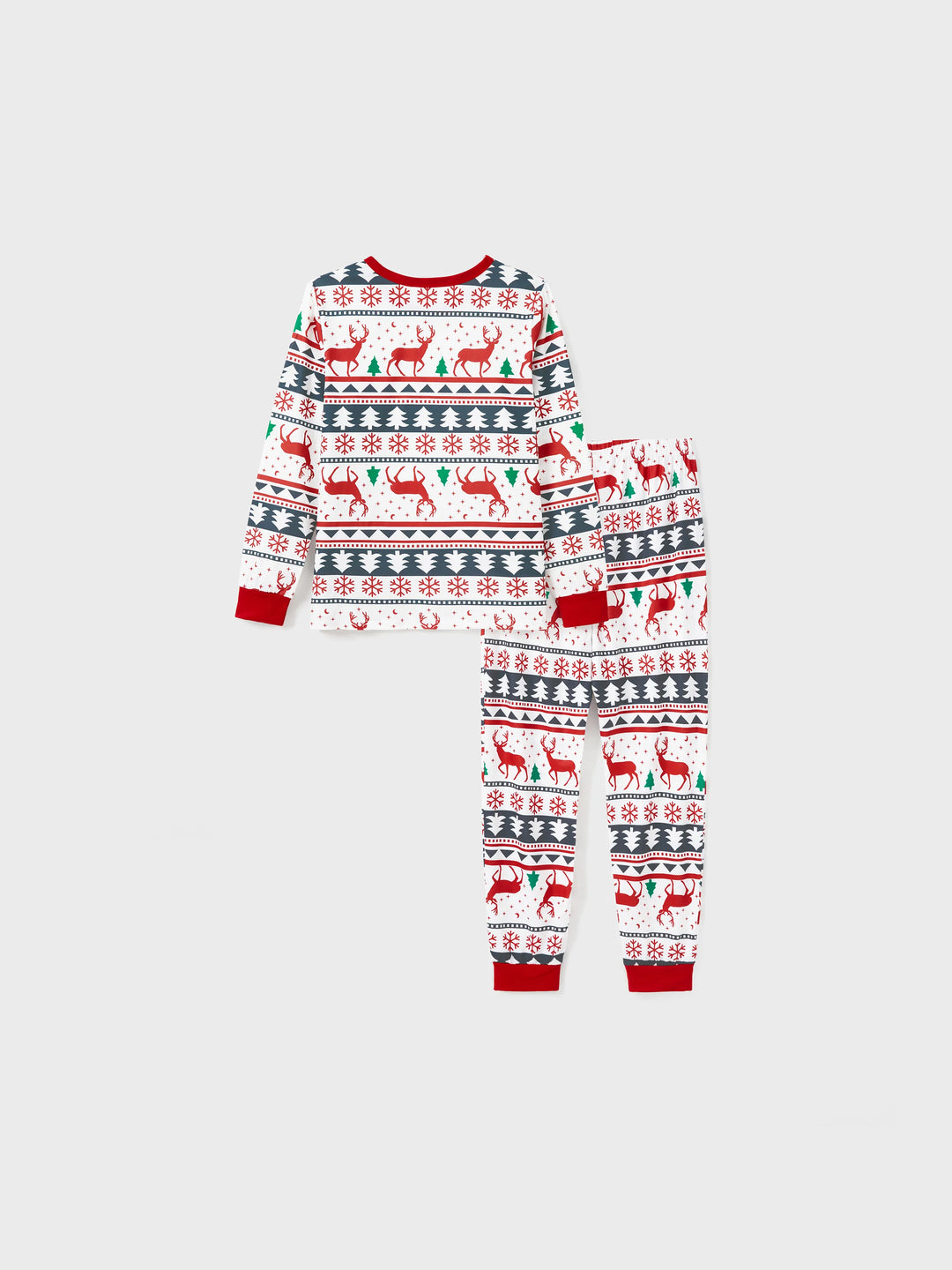 Pijamas de Natal para Família com Estampa de Renas em Todo o Lado, Manga Longa, com Meias de Natal (Segurança Certificada SGS) Vermelho+Branco
