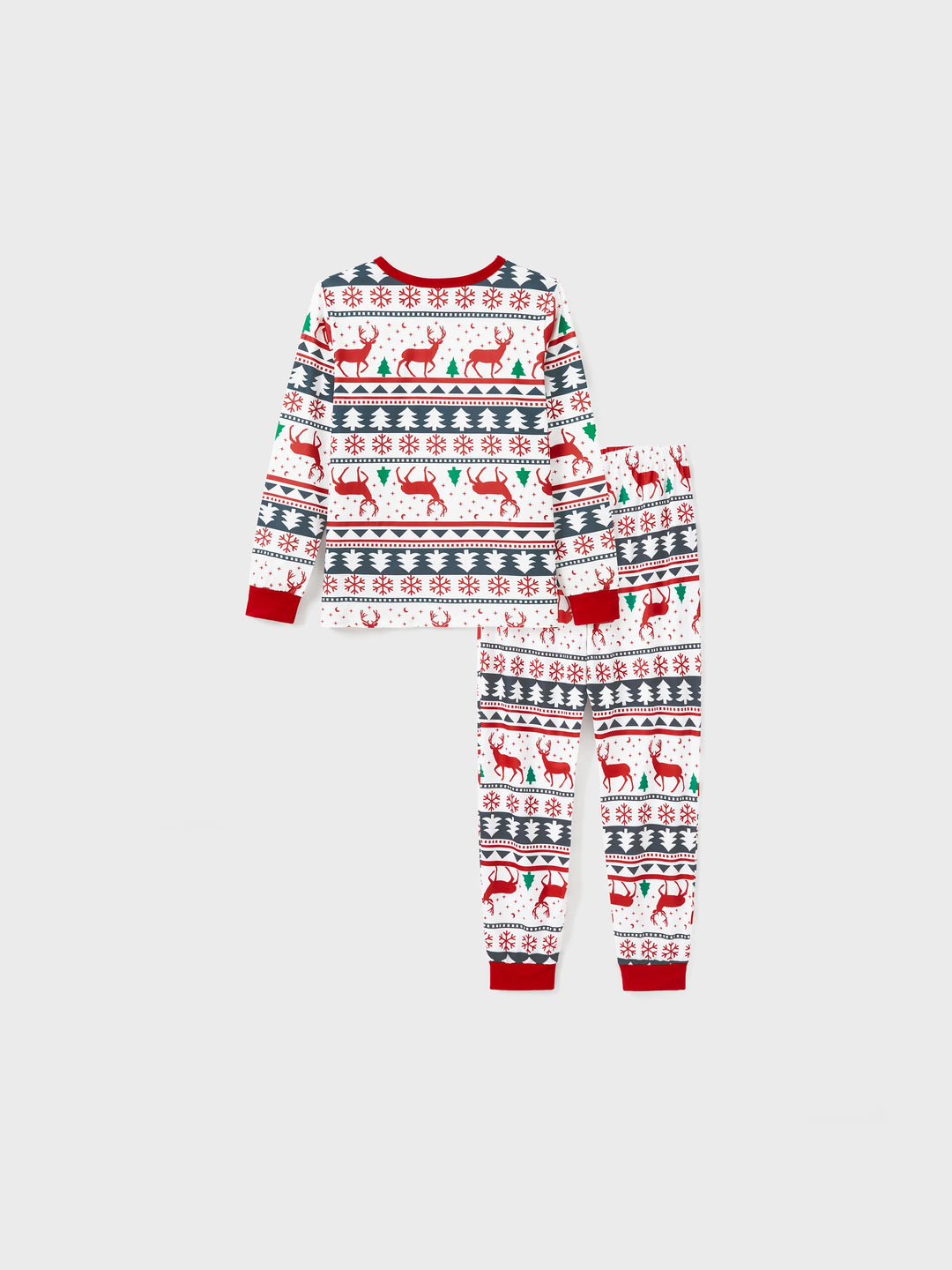 Pijamas de Natal para Família com Estampa de Renas em Todo o Lado, Manga Longa, com Meias de Natal (Segurança Certificada SGS) Vermelho+Branco