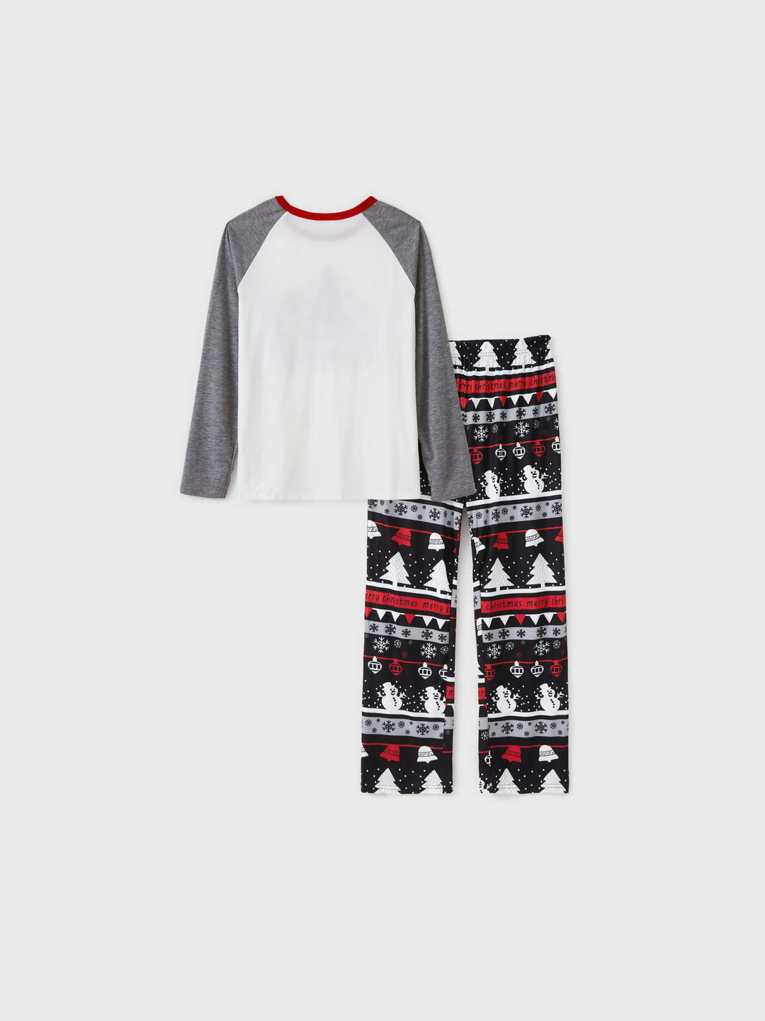 Conjunto de Pijamas de Manga Longa em Cinza com Estampagem de Flocos de Neve e Letras para a Família, incluindo Meias de Natal em Cinza.