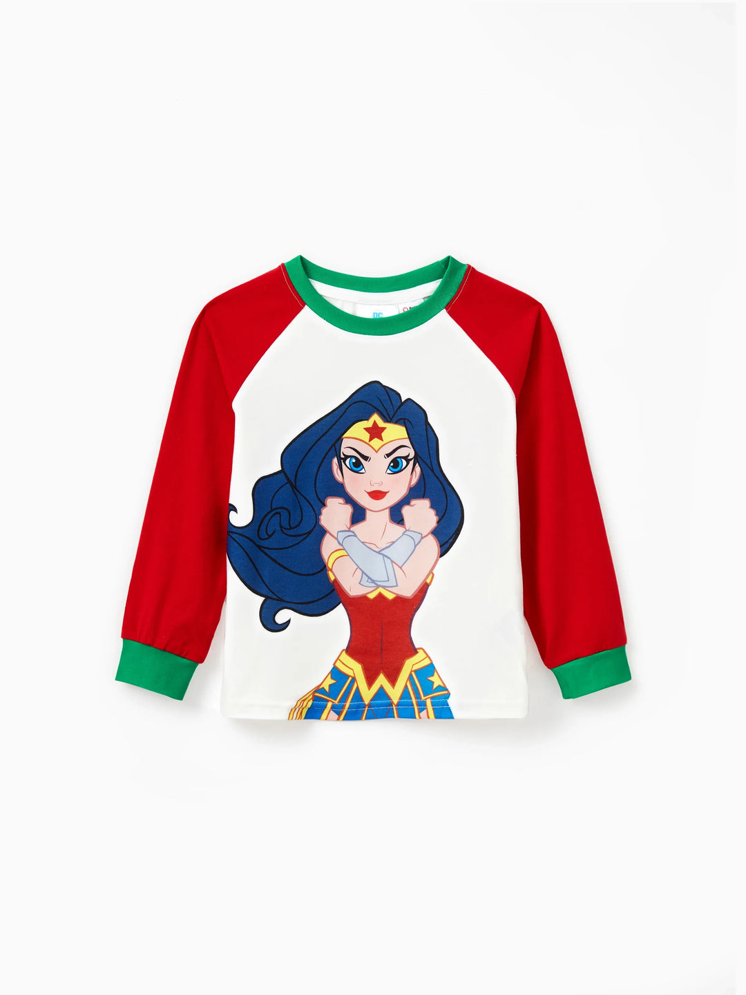 Conjuntos de Pijamas de Natal em Família, Igualzinhos, da Justice League com Batman/Superman Mulher Maravilha, acompanhados de Meias de Natal.