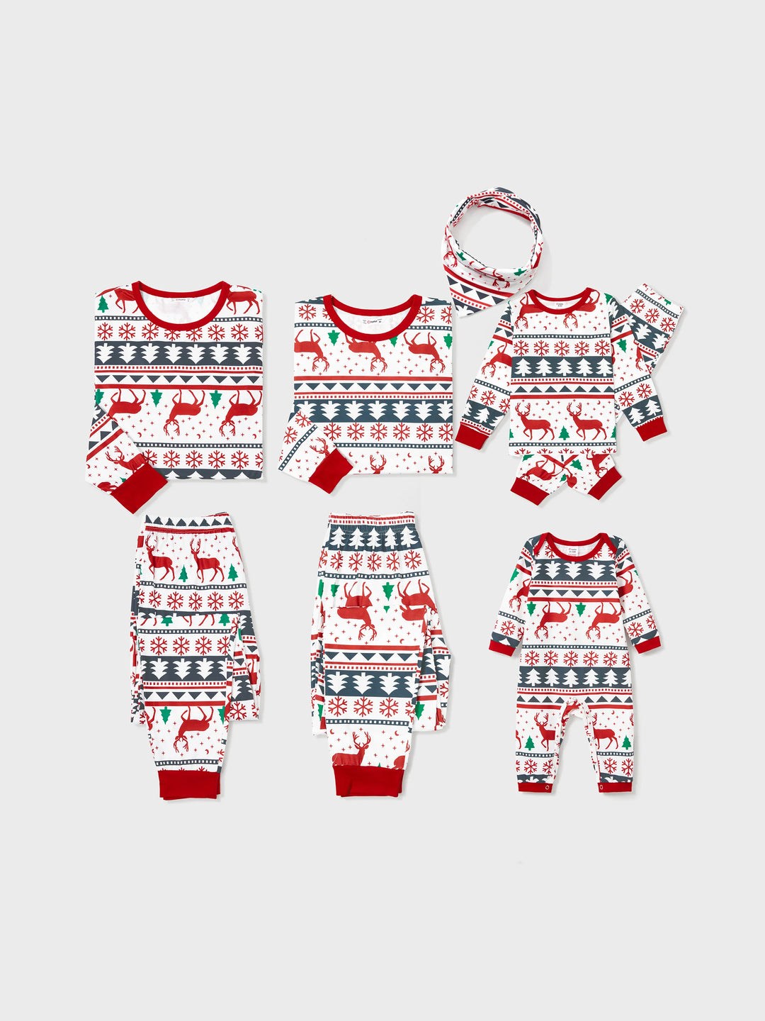 Pijamas de Natal para Família com Estampa de Renas em Todo o Lado, Manga Longa, com Meias de Natal (Segurança Certificada SGS) Vermelho+Branco
