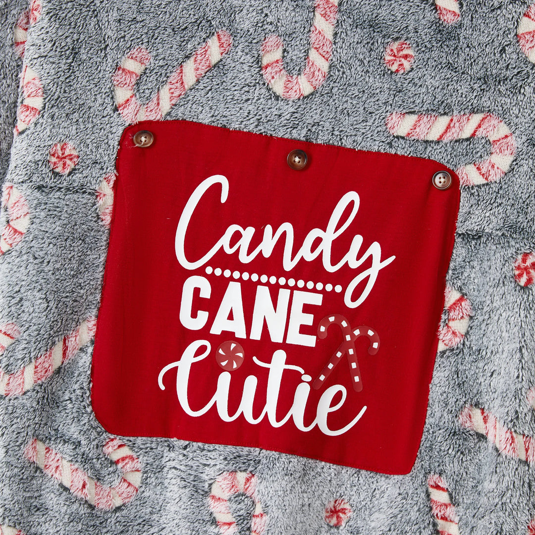 Pijamas de Uma Peça Conjuntos de Natal Correspondentes Padrão de Bastão de Caramelo (Brilham no Escuro) com Meias de Natal Pretas