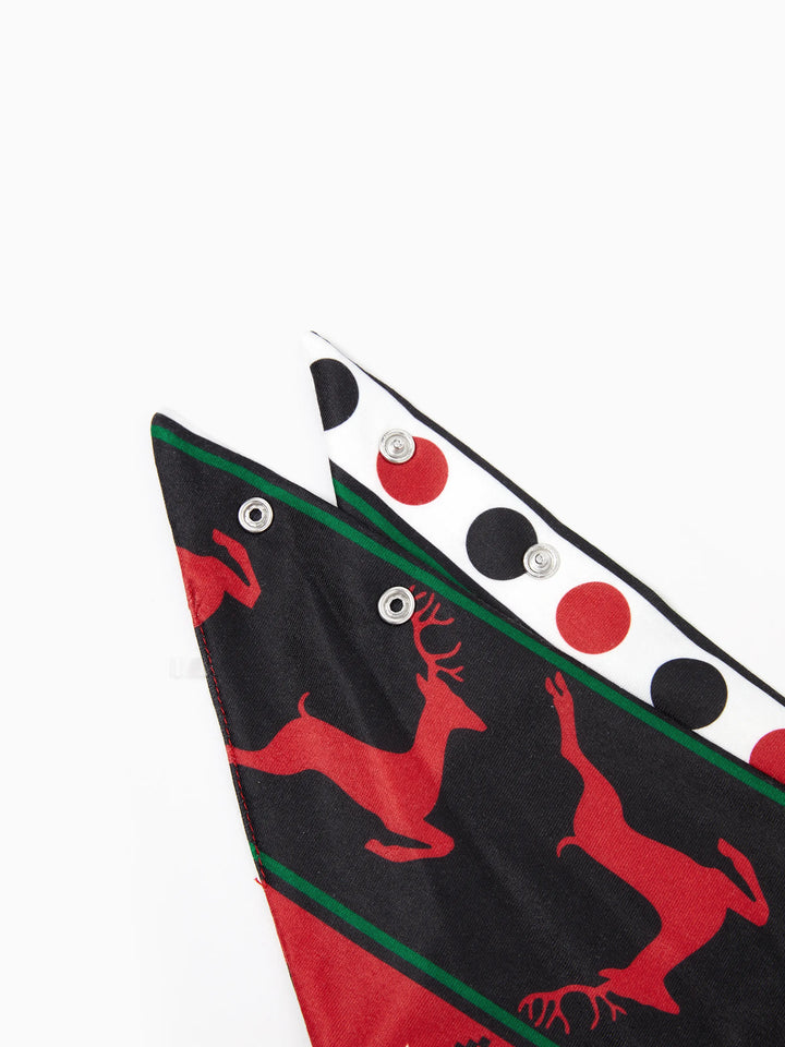 Pijamas de Natal com padrão de rena 3D, macacões com capuz e fecho, outfits em família coordenados nas cores vermelho/preto.