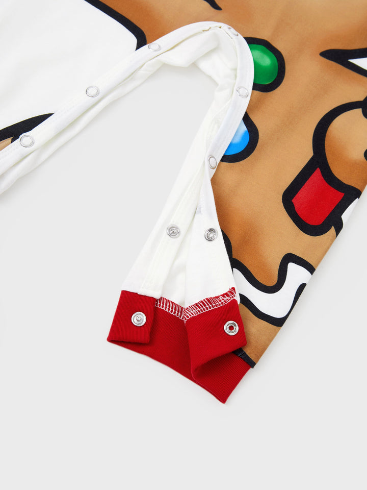 Conjunto de Piajamas de Natal para a Família com Mangas Raglan, Estilo Homem de Gengibre, Cintura com Cordão e Bolsos, Acompanhado de Meias de Natal, em vermelho/preto.