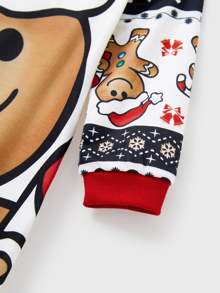 Conjunto de Piajamas de Natal para a Família com Mangas Raglan, Estilo Homem de Gengibre, Cintura com Cordão e Bolsos, Acompanhado de Meias de Natal, em vermelho/preto.