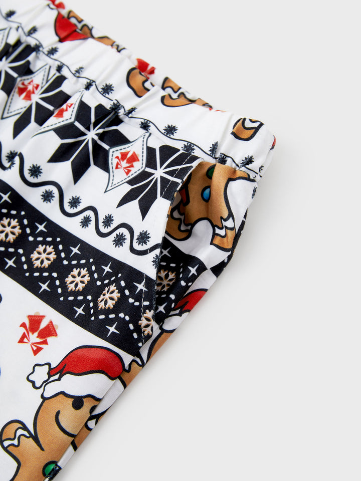 Conjunto de Piajamas de Natal para a Família com Mangas Raglan, Estilo Homem de Gengibre, Cintura com Cordão e Bolsos, Acompanhado de Meias de Natal, em vermelho/preto.