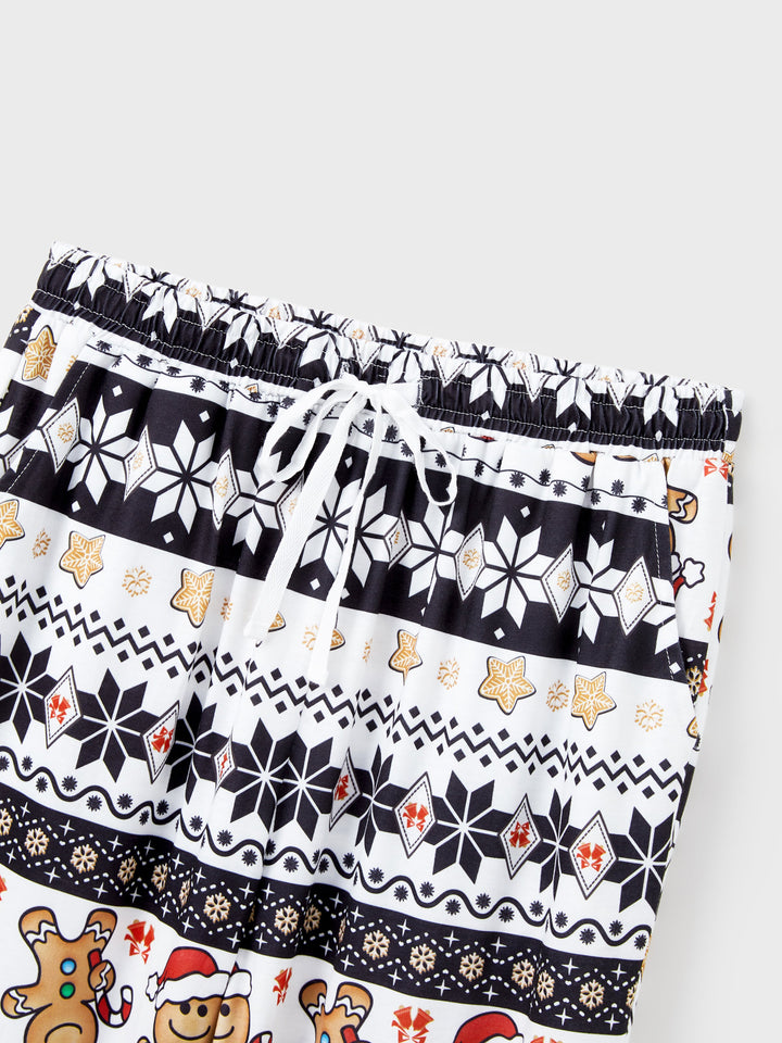 Conjunto de Piajamas de Natal para a Família com Mangas Raglan, Estilo Homem de Gengibre, Cintura com Cordão e Bolsos, Acompanhado de Meias de Natal, em vermelho/preto.