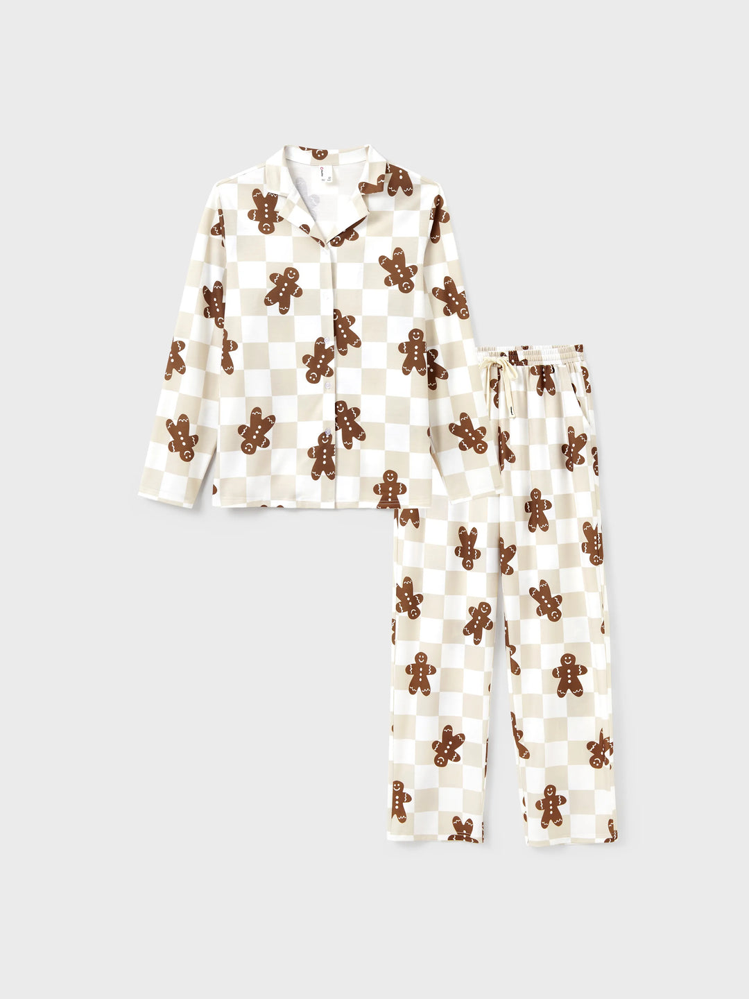 Conjunto de Pijamas de Natal Coordinados para a Família com Estampado de Gengibre em Xadrez e Meias de Natal em Caqui.