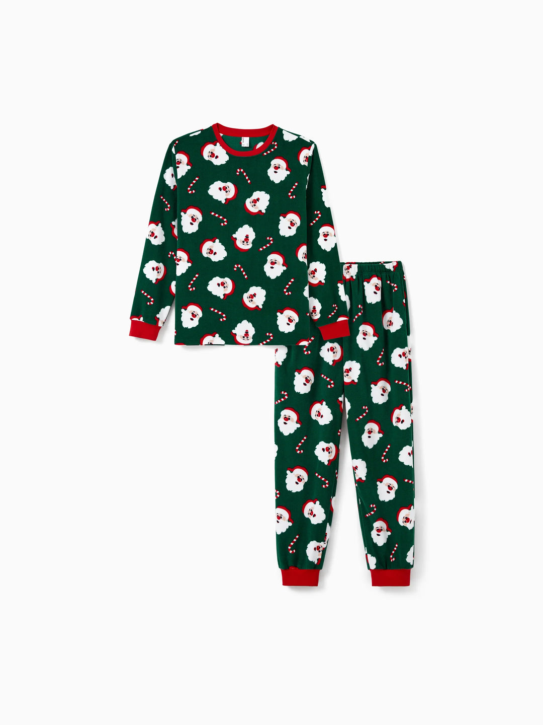 Conjunto de Pijamas de Fleece para a Família em Conjunto com Estampado de Pai Natal e Bastão de Açúcar, incluindo Meias de Natal em Verde Escuro