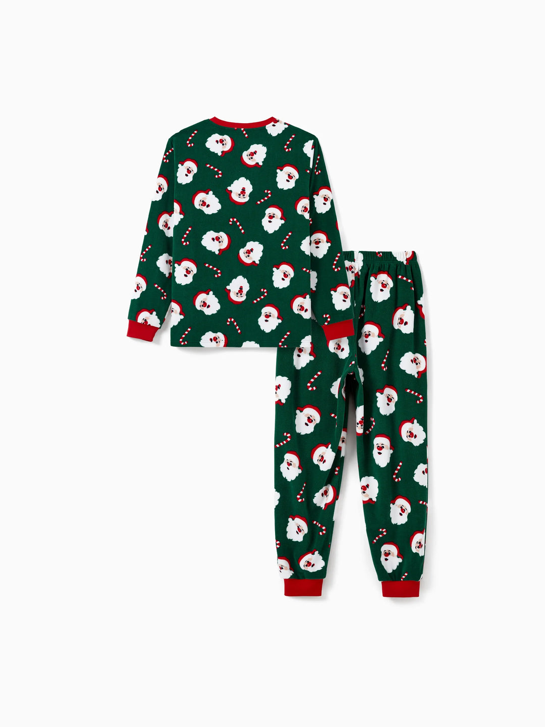 Conjunto de Pijamas de Fleece para a Família em Conjunto com Estampado de Pai Natal e Bastão de Açúcar, incluindo Meias de Natal em Verde Escuro