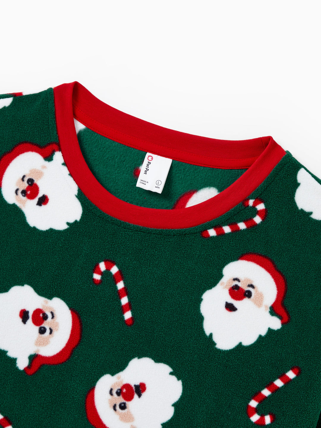 Conjunto de Pijamas de Fleece para a Família em Conjunto com Estampado de Pai Natal e Bastão de Açúcar, incluindo Meias de Natal em Verde Escuro