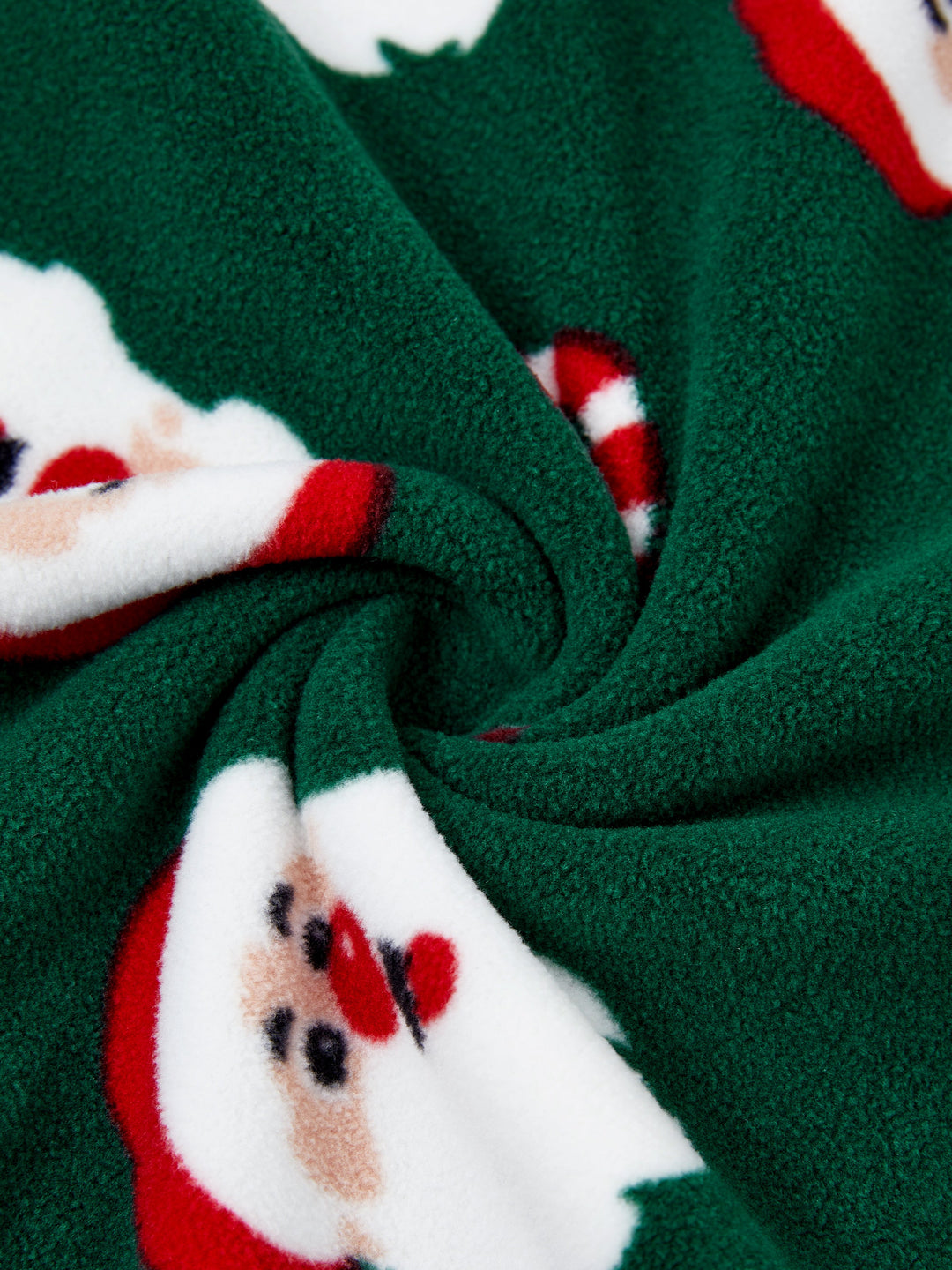 Conjunto de Pijamas de Fleece para a Família em Conjunto com Estampado de Pai Natal e Bastão de Açúcar, incluindo Meias de Natal em Verde Escuro