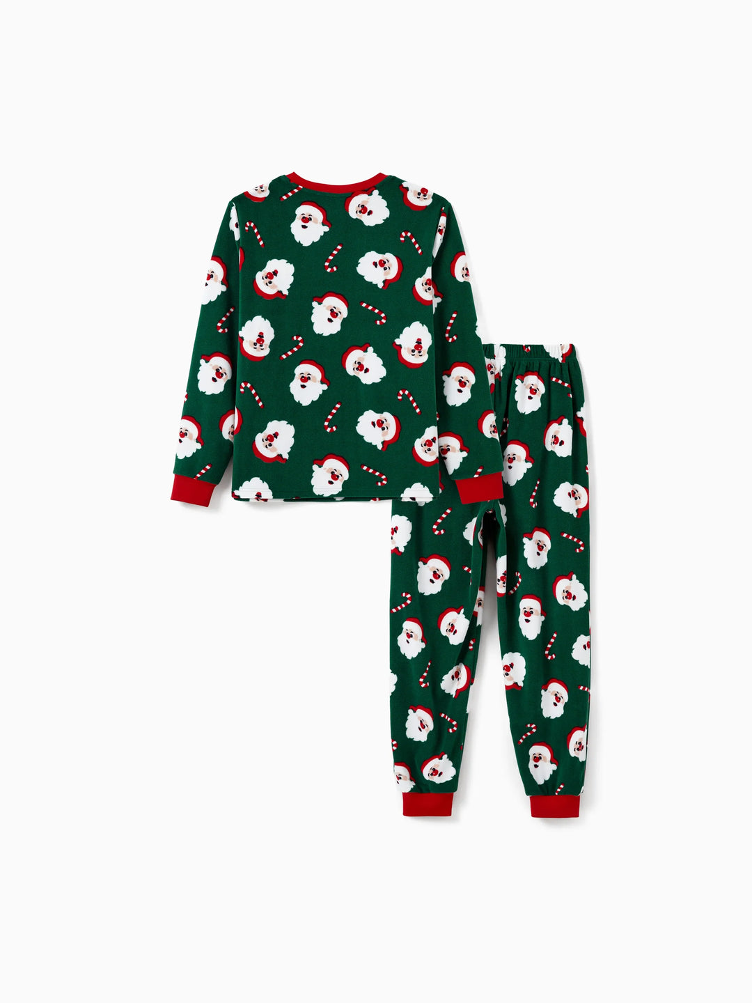 Conjunto de Pijamas de Fleece para a Família em Conjunto com Estampado de Pai Natal e Bastão de Açúcar, incluindo Meias de Natal em Verde Escuro