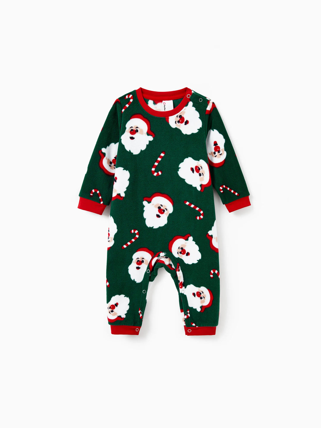 Conjunto de Pijamas de Fleece para a Família em Conjunto com Estampado de Pai Natal e Bastão de Açúcar, incluindo Meias de Natal em Verde Escuro