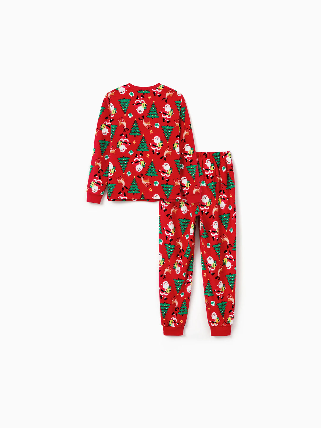 Conjunto de Pijamas de Natal para Toda a Família com Impressão de Pai Natal e Árvore de Natal, PJs de Fleecy Vermelhos com Meias de Natal Incluídas.