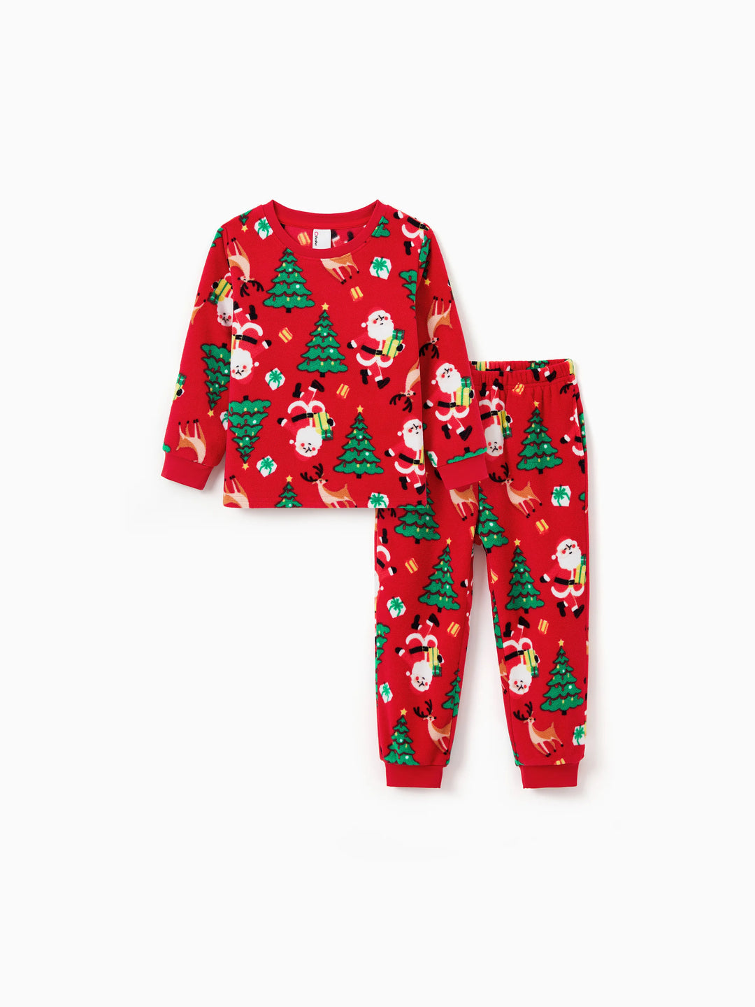 Conjunto de Pijamas de Natal para Toda a Família com Impressão de Pai Natal e Árvore de Natal, PJs de Fleecy Vermelhos com Meias de Natal Incluídas.