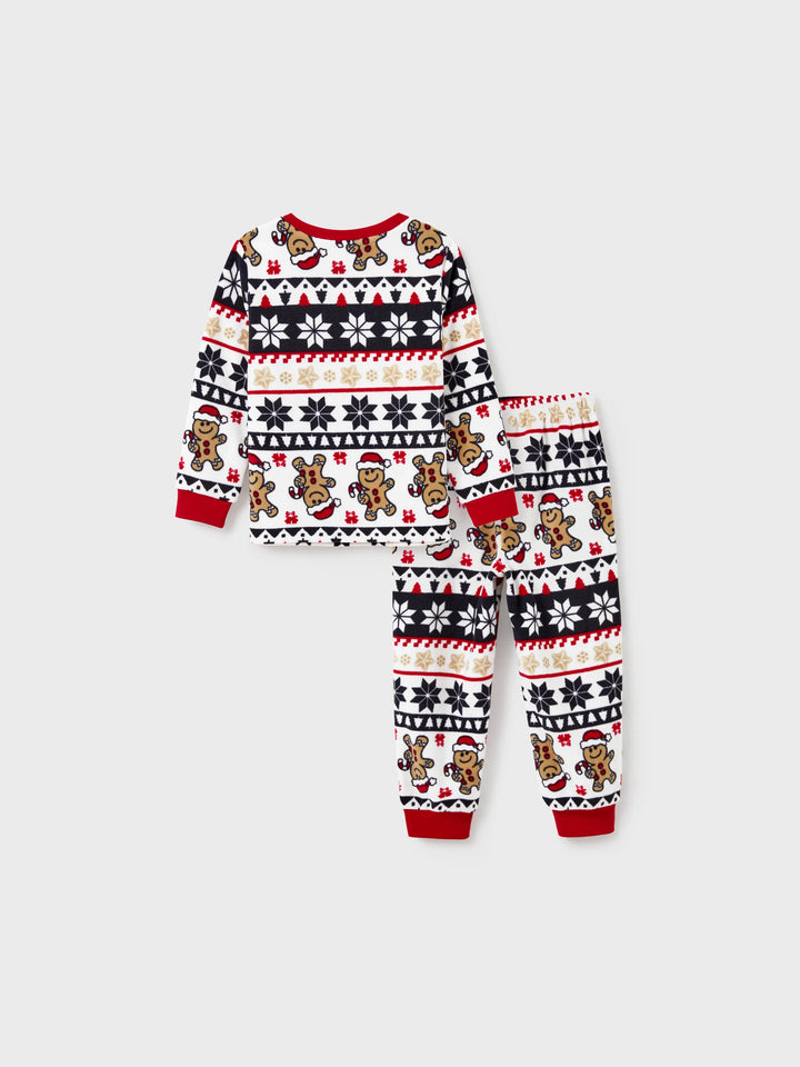 Conjunto de Pijamas de Fleece em Família para o Natal com Estampado de Gengibre e Flocos de Neve e Meias de Natal Vermelhas