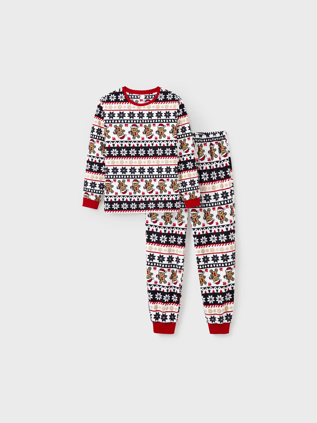 Conjunto de Pijamas de Fleece em Família para o Natal com Estampado de Gengibre e Flocos de Neve e Meias de Natal Vermelhas