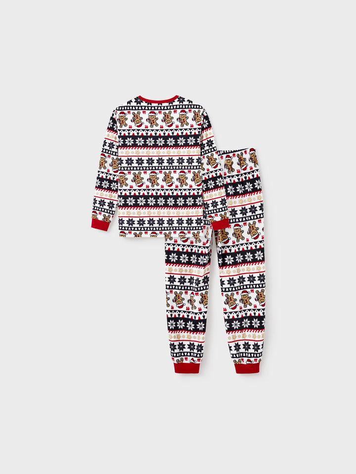 Conjunto de Pijamas de Fleece em Família para o Natal com Estampado de Gengibre e Flocos de Neve e Meias de Natal Vermelhas