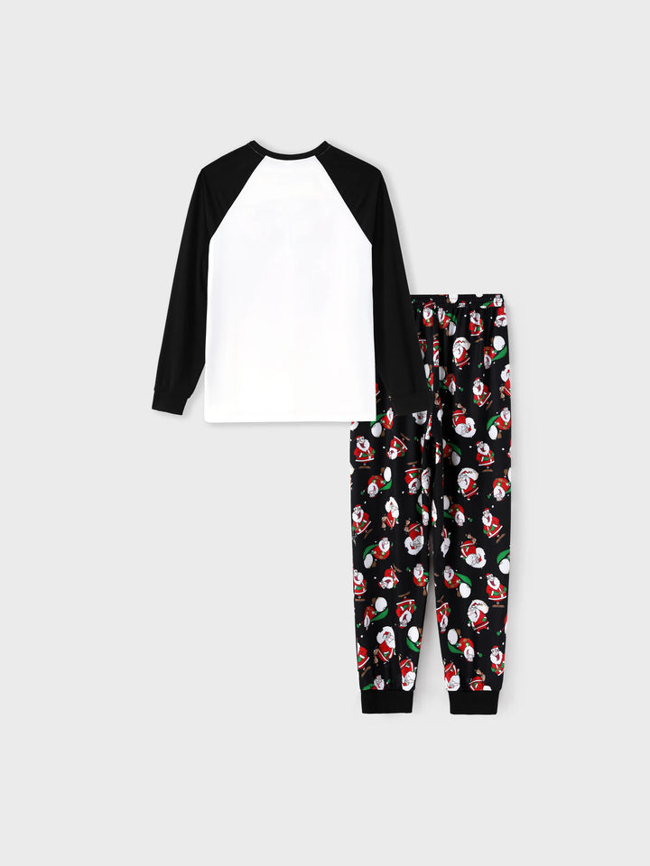 Conjunto de Pijamas em Família para Natal com Estampado de Pai Natal Preto e Branco e Meias de Natal Pretas