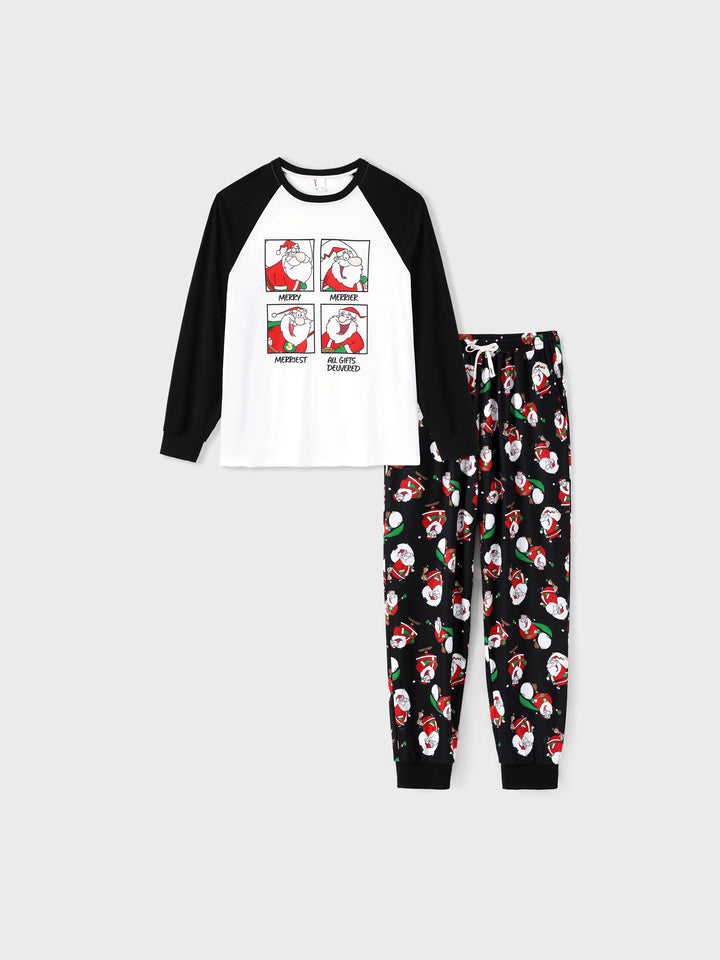 Conjunto de Pijamas em Família para Natal com Estampado de Pai Natal Preto e Branco e Meias de Natal Pretas