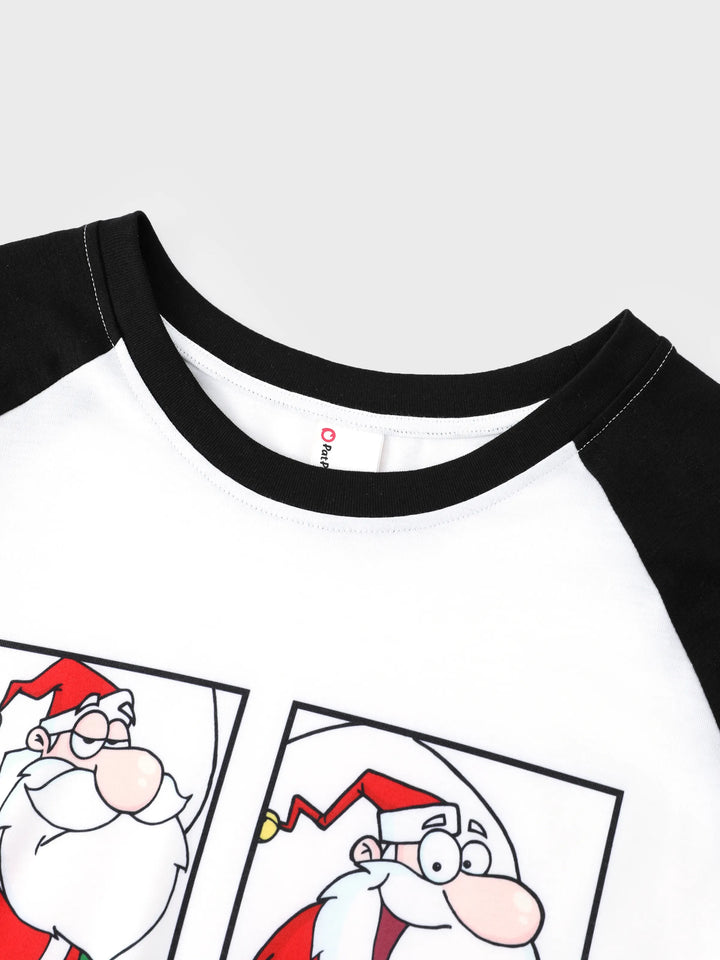 Conjunto de Pijamas em Família para Natal com Estampado de Pai Natal Preto e Branco e Meias de Natal Pretas