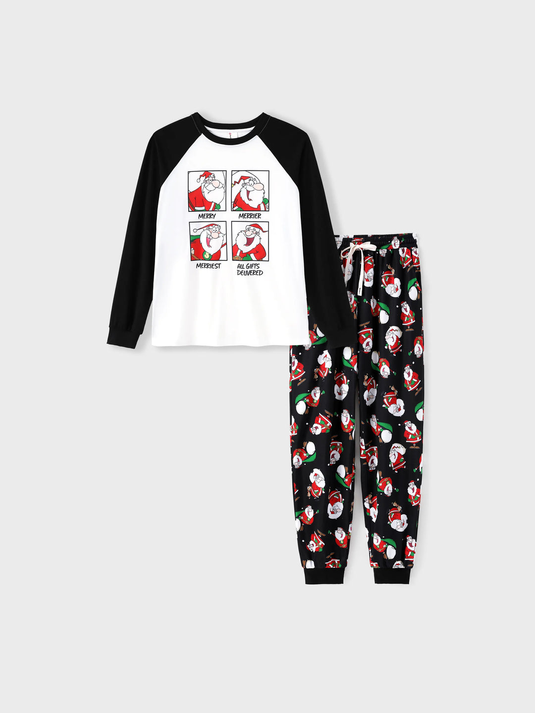 Conjunto de Pijamas em Família para Natal com Estampado de Pai Natal Preto e Branco e Meias de Natal Pretas