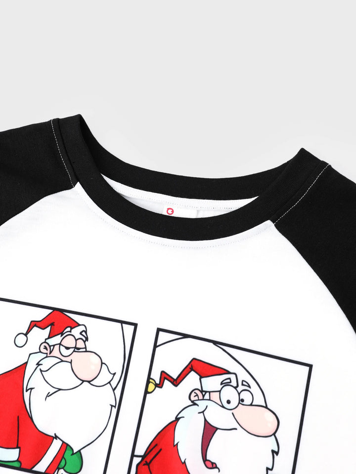 Conjunto de Pijamas em Família para Natal com Estampado de Pai Natal Preto e Branco e Meias de Natal Pretas