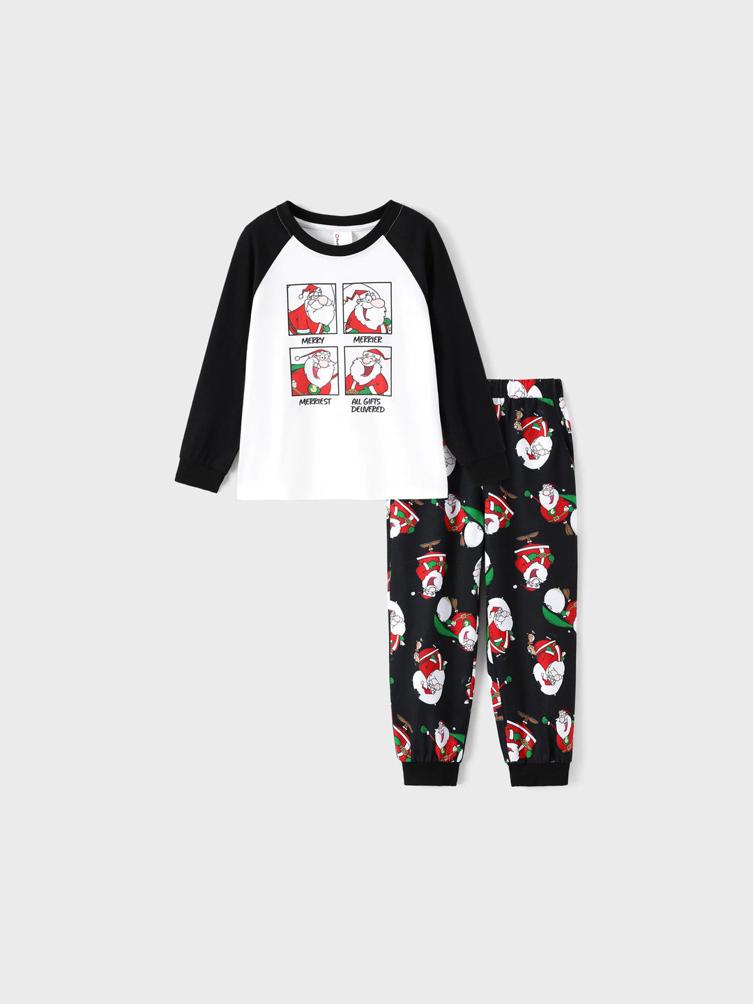 Conjunto de Pijamas em Família para Natal com Estampado de Pai Natal Preto e Branco e Meias de Natal Pretas