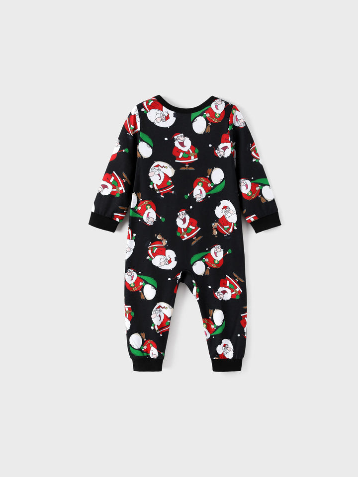 Conjunto de Pijamas em Família para Natal com Estampado de Pai Natal Preto e Branco e Meias de Natal Pretas