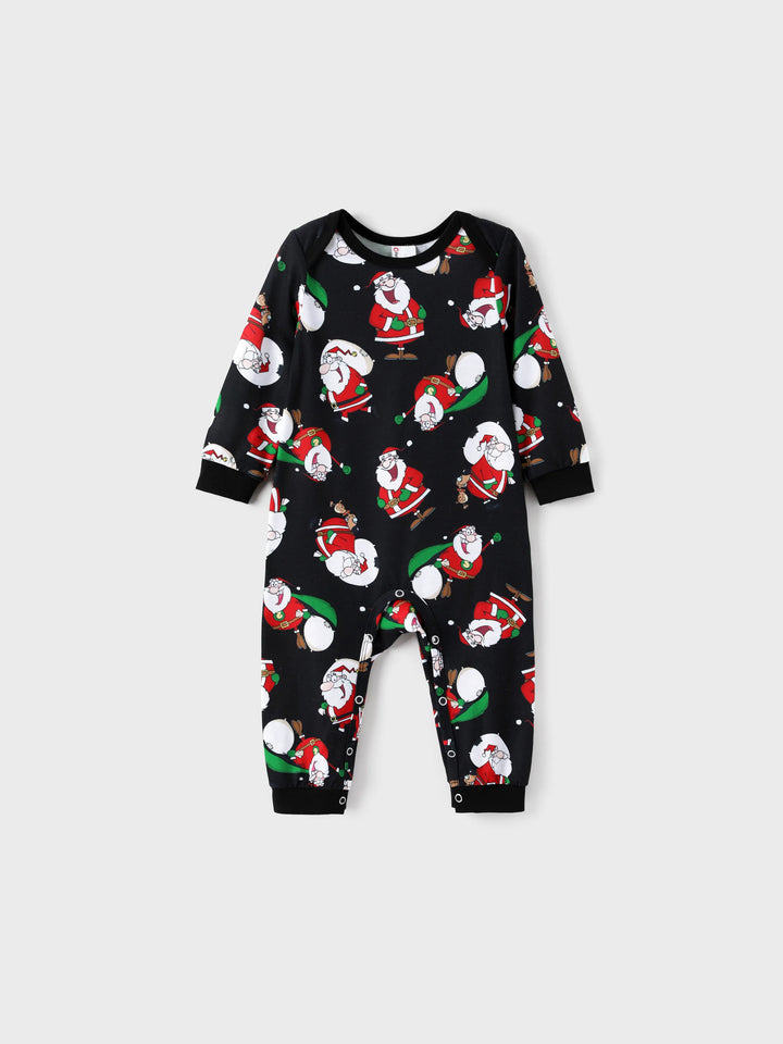 Conjunto de Pijamas em Família para Natal com Estampado de Pai Natal Preto e Branco e Meias de Natal Pretas