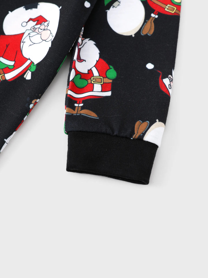 Conjunto de Pijamas em Família para Natal com Estampado de Pai Natal Preto e Branco e Meias de Natal Pretas