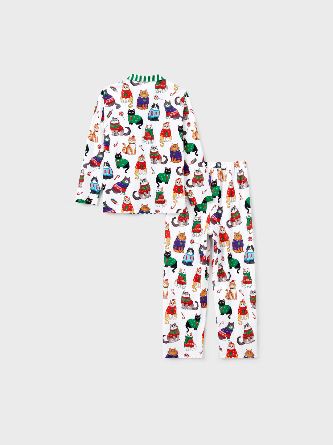 Conjunto de Pijamas de Natal para a Família com Estampa de Gato de Natal e Meias de Natal Multicoloridas