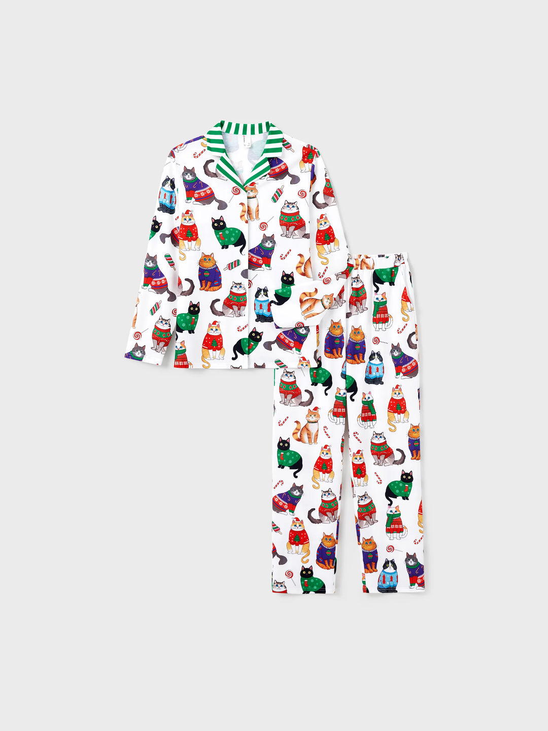 Conjunto de Pijamas de Natal para a Família com Estampa de Gato de Natal e Meias de Natal Multicoloridas