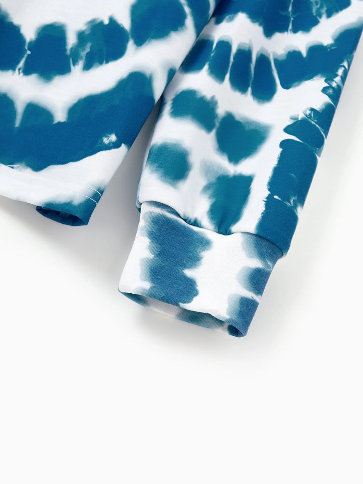 Conjunto de Pajamas de Natal em Família com Estampa de Boneco de Neve em Tie-dye Azul com Meias de Natal Azul Escuro
