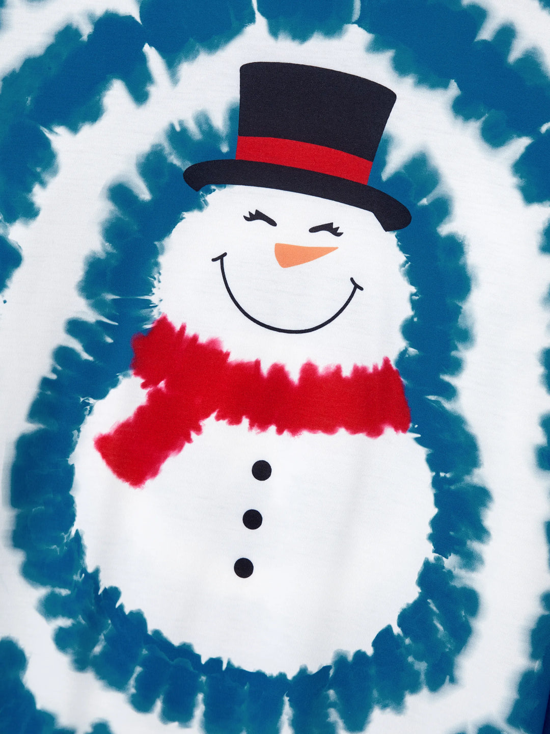 Conjunto de Pajamas de Natal em Família com Estampa de Boneco de Neve em Tie-dye Azul com Meias de Natal Azul Escuro