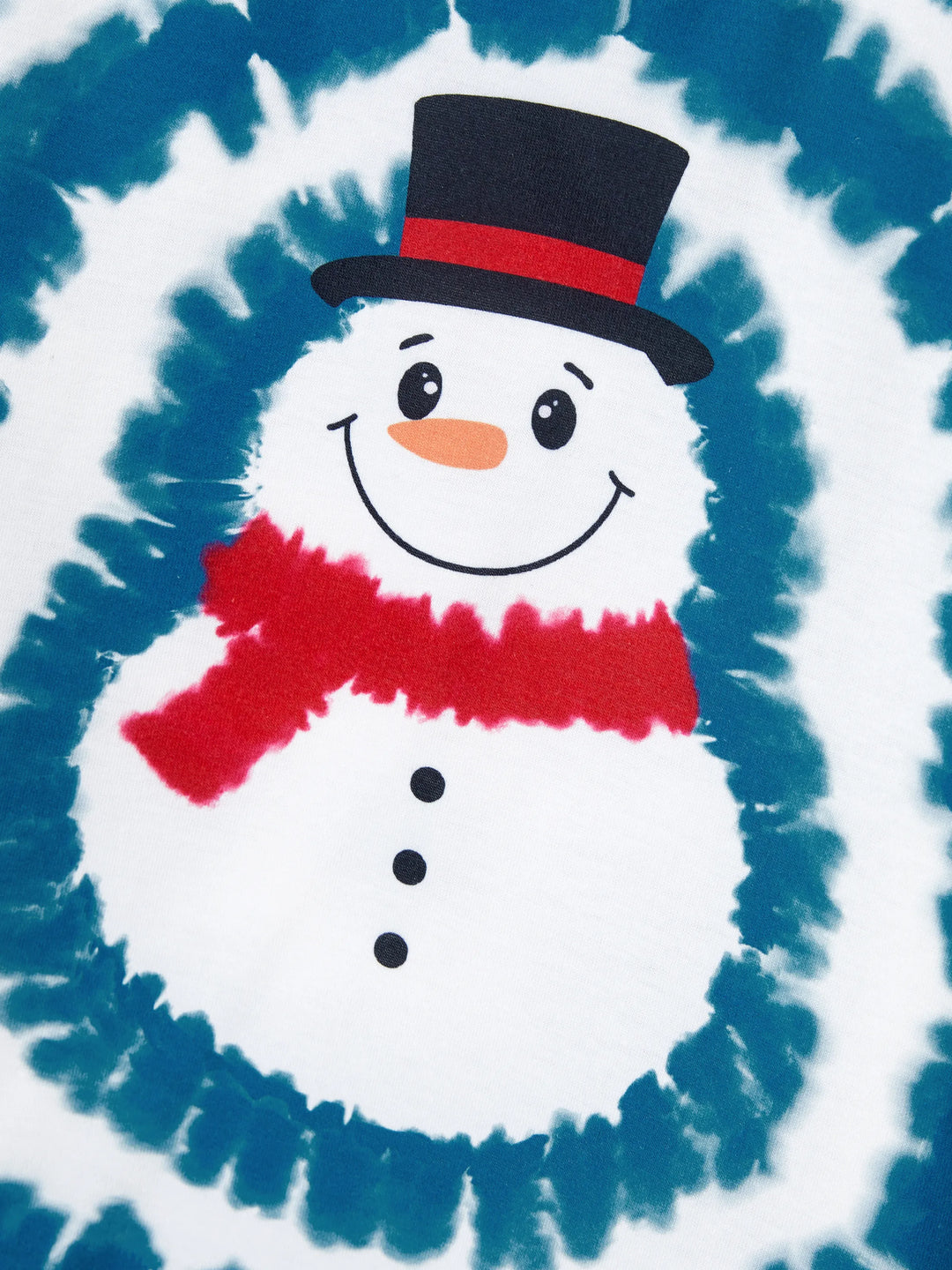 Conjunto de Pajamas de Natal em Família com Estampa de Boneco de Neve em Tie-dye Azul com Meias de Natal Azul Escuro