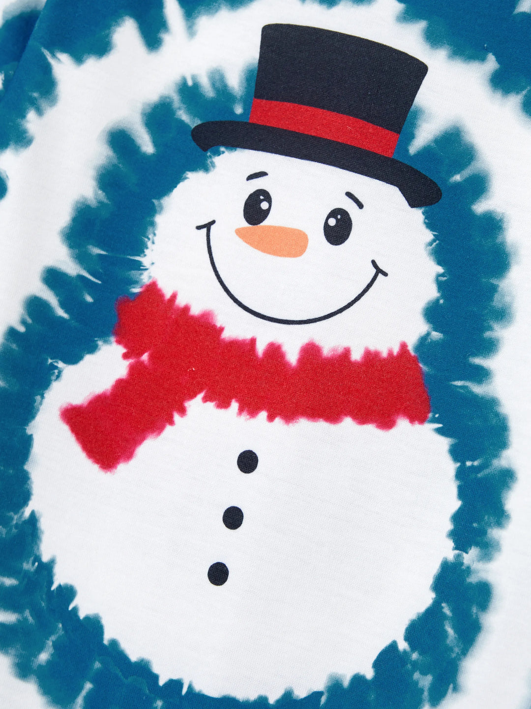Conjunto de Pajamas de Natal em Família com Estampa de Boneco de Neve em Tie-dye Azul com Meias de Natal Azul Escuro