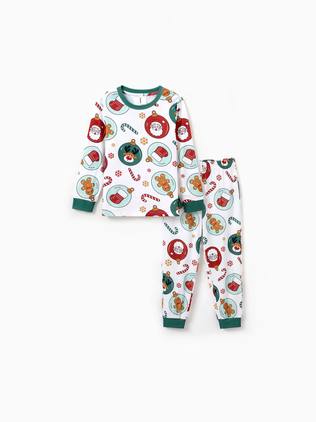 Conjunto de Pijamas em Família a Condizer para o Natal com Renas e Pai Natal e Meias de Natal Verdes
